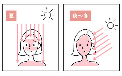 夏と秋冬の斜め紫外線の違い