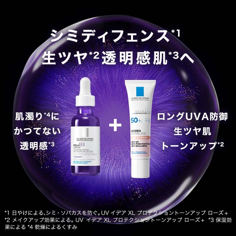 シミディフェンス生ツヤ透明感肌。メラB3セラムとUVイデア XL プロテクショントーンアップのセット画像