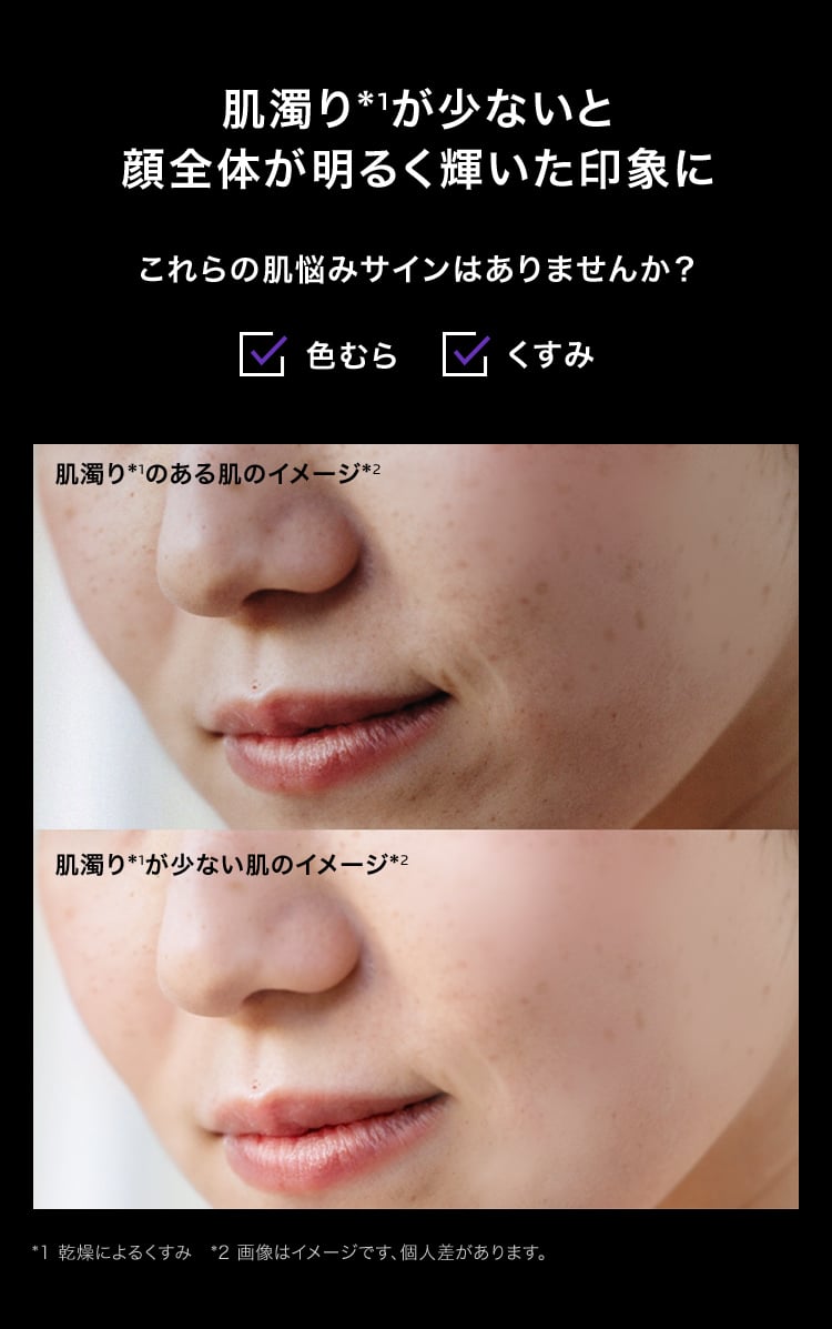 肌濁りが少ないと顔全体が明るく輝いた印象に2つのイメージ画像